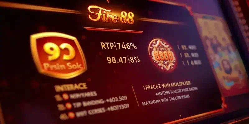 파이어 88 슬롯 게임 정보 패널, RTP 96.46%, 베팅 범위 250원~125,000원, 최대 배당 8,888배 표시된 게임 스펙 화면